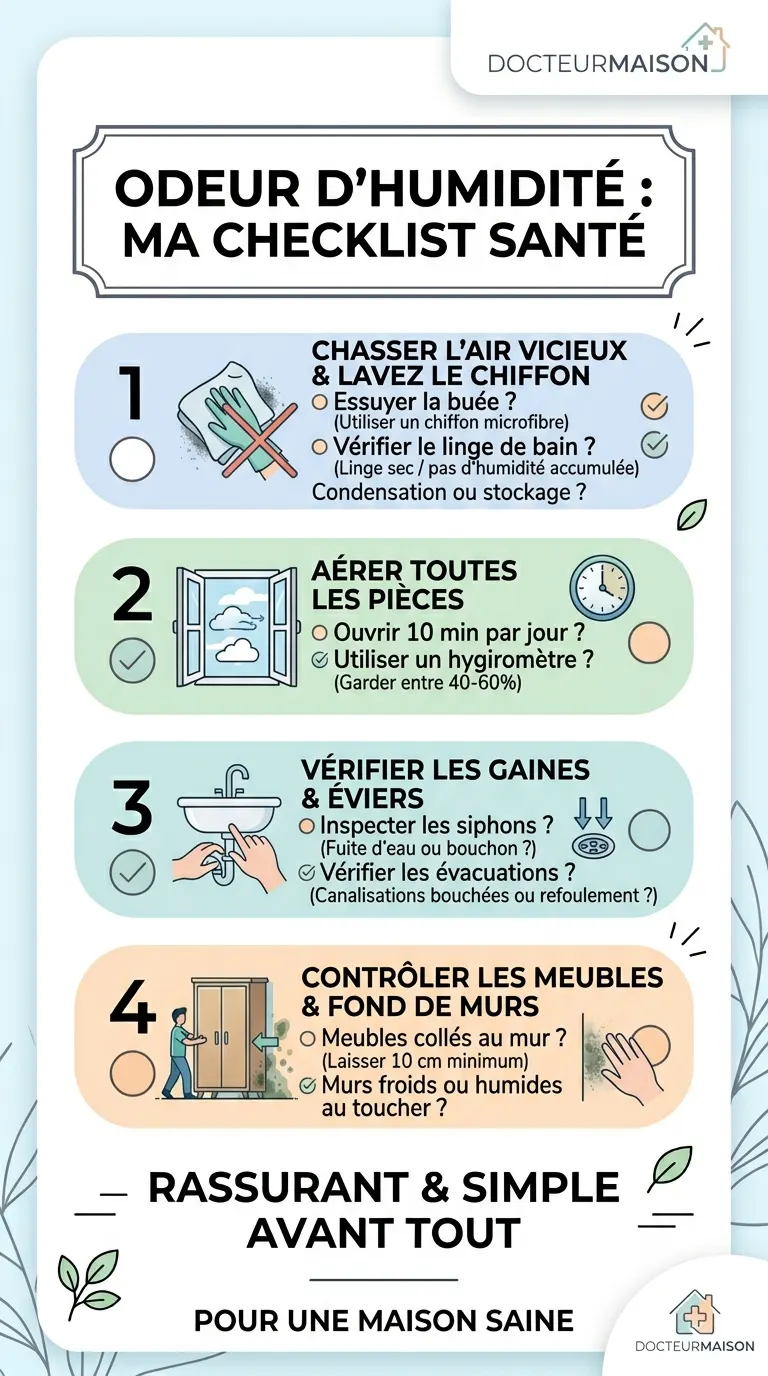 Checklist visuelle pour comprendre : Odeur d’humidité dans la maison