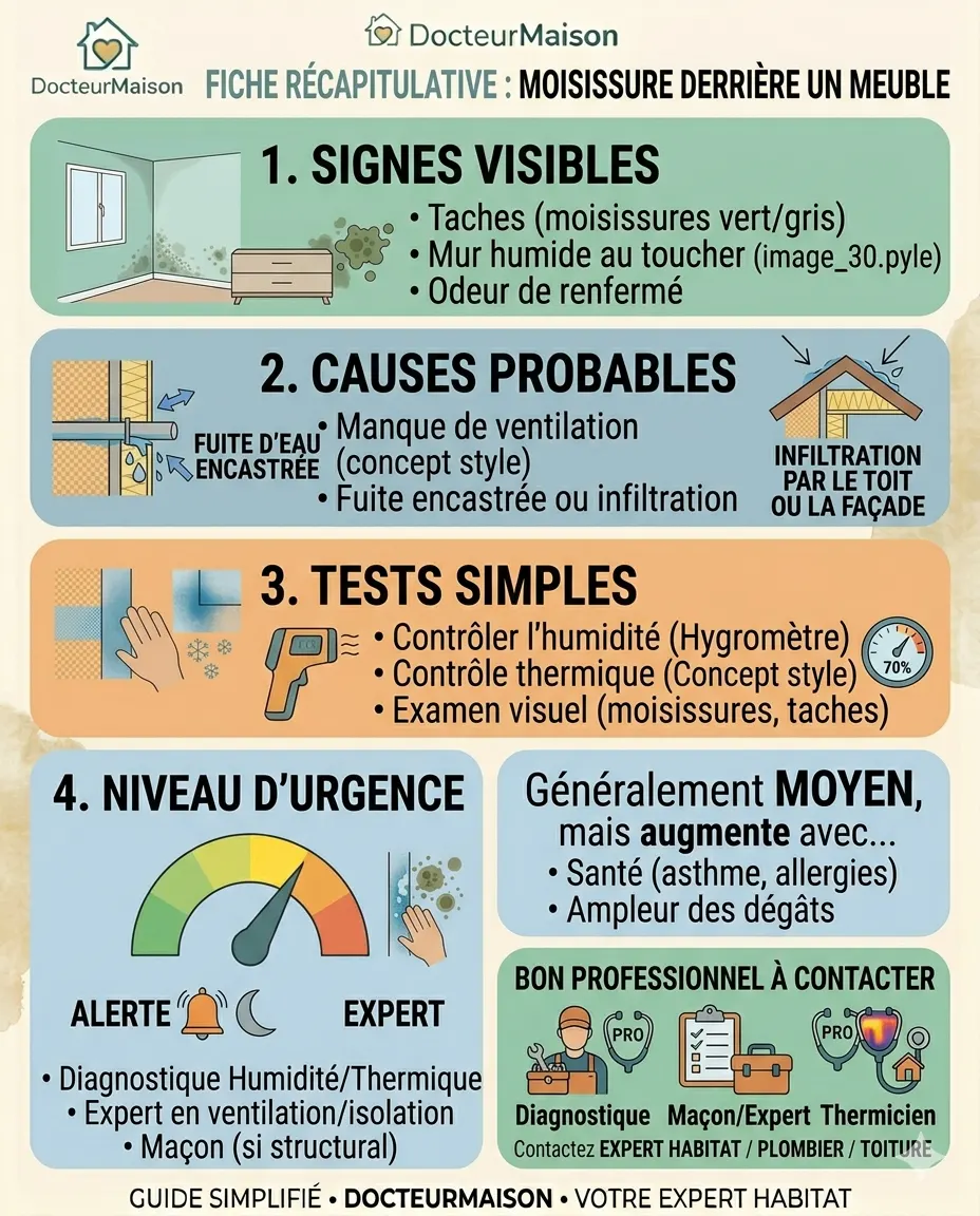 Checklist visuelle pour comprendre : Moisissure derrière un meuble