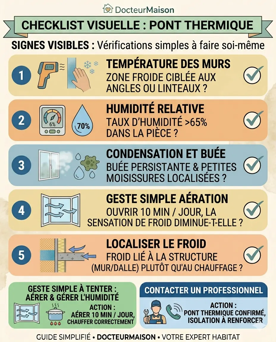 Checklist visuelle pour comprendre : Pont thermique : signes visibles