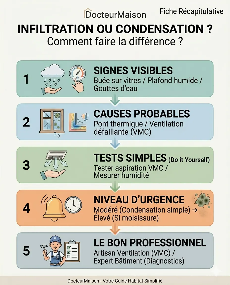 Fiche récapitulative DocteurMaison : Infiltration ou condensation : comment faire la différence ?