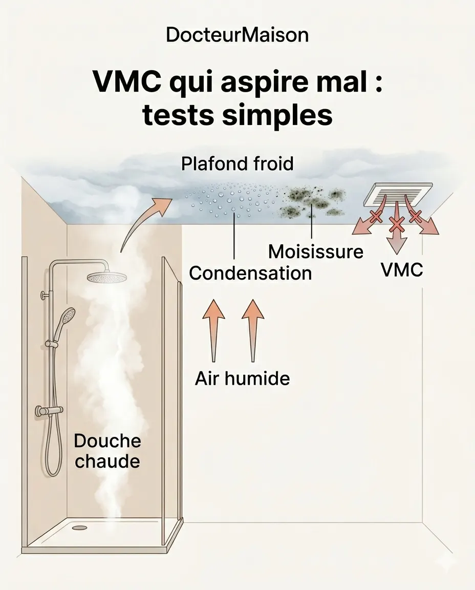 Schéma explicatif DocteurMaison : VMC qui aspire mal : tests simples