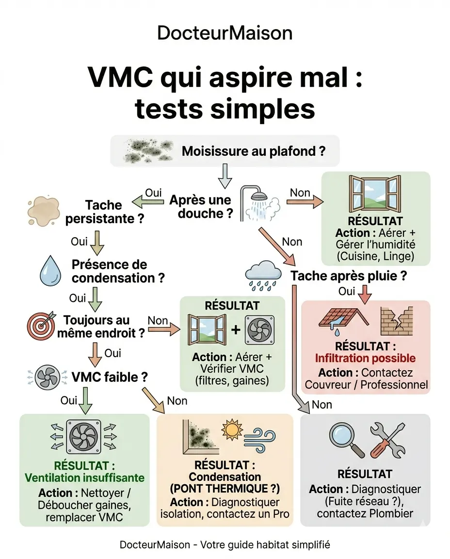 Arbre de décision DocteurMaison : VMC qui aspire mal : tests simples