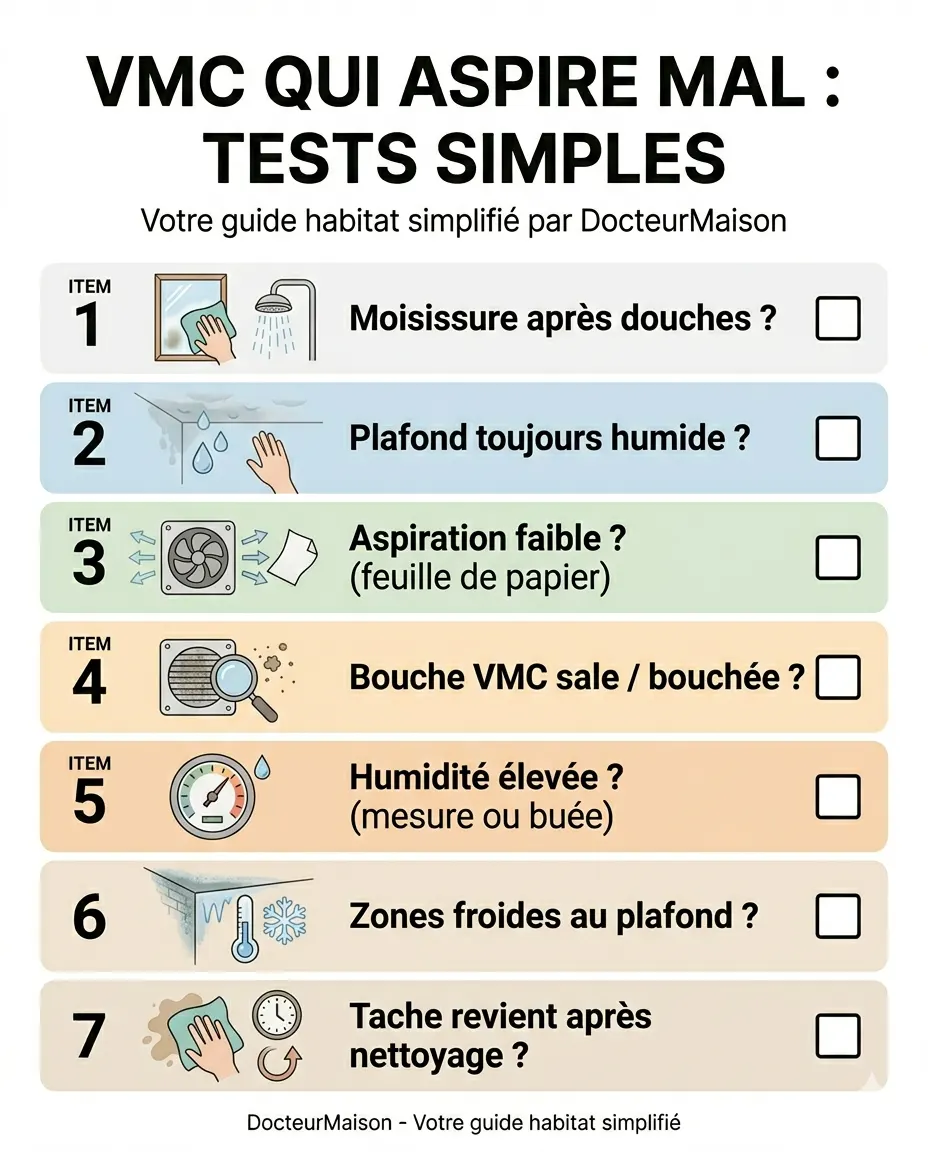 Checklist visuelle DocteurMaison : VMC qui aspire mal : tests simples