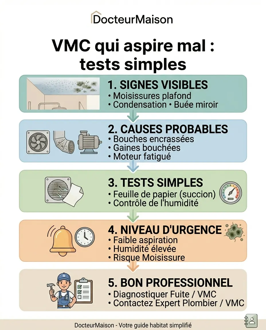 Fiche récapitulative DocteurMaison : VMC qui aspire mal : tests simples